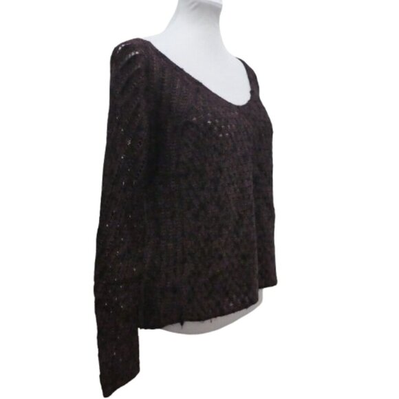 AE American Eagle Purple Crochet Bell Sleeve Wool Blend Boho Sweater Womens M - Picture 2 of 6